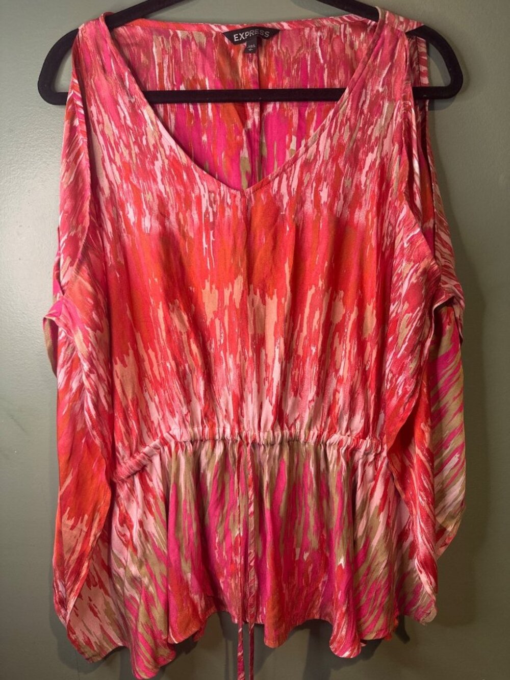 Express M Colorful Flowing Cape Sleeve Top Coastal Beach Nautical Lightweight